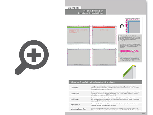 Product Bild block_mit_leimbindung_und_deckblatt__din_a4_quer__25_blatt__4_4_farbig_beidseitig_bedruckt